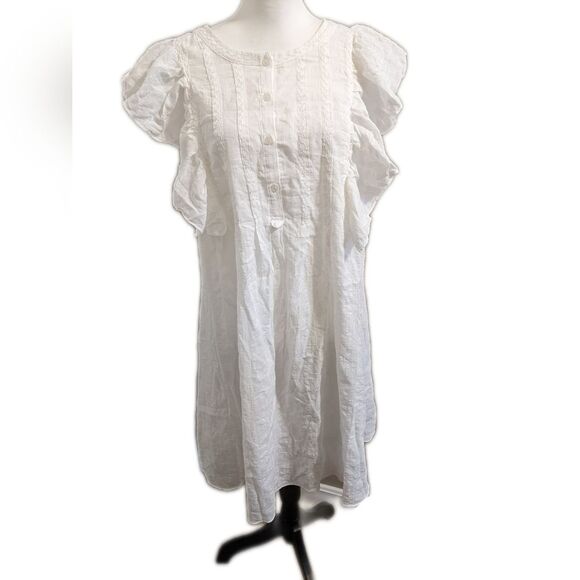 Max Studio NWT white cotton flutter slv flouncy ruffle dress, knee length XL - Picture 1 of 11